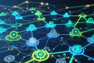 “Blockchain roadmap 2025 with global crypto and smart contract visual elements in a futuristic digital interface