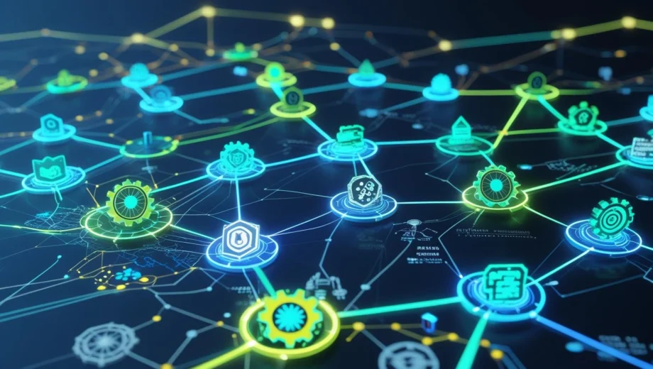 “Blockchain roadmap 2025 with global crypto and smart contract visual elements in a futuristic digital interface