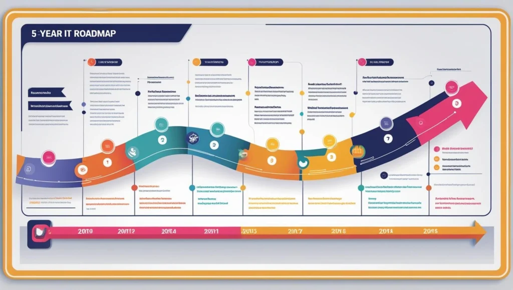 Timeline visualizing a 5-year IT infrastructure roadmap