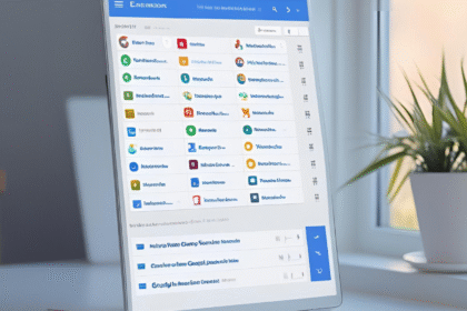 A digital tablet displaying a clean, modern interface with a checklist of Chrome extensions like Clockify, Todoist, and Forest, highlighting focus tools for 2025.