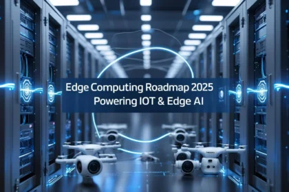 Edge computing roadmap thumbnail with IoT, AI, Intel, NVIDIA visuals in blue tones