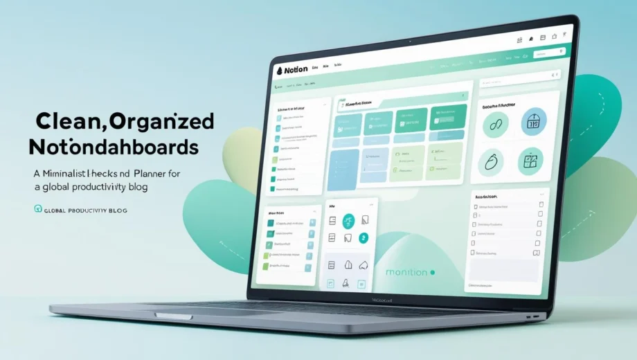 Digital Notion dashboard with planner, task list, and habit tracker on a laptop screen, representing how to use Notion for personal productivity in 2025