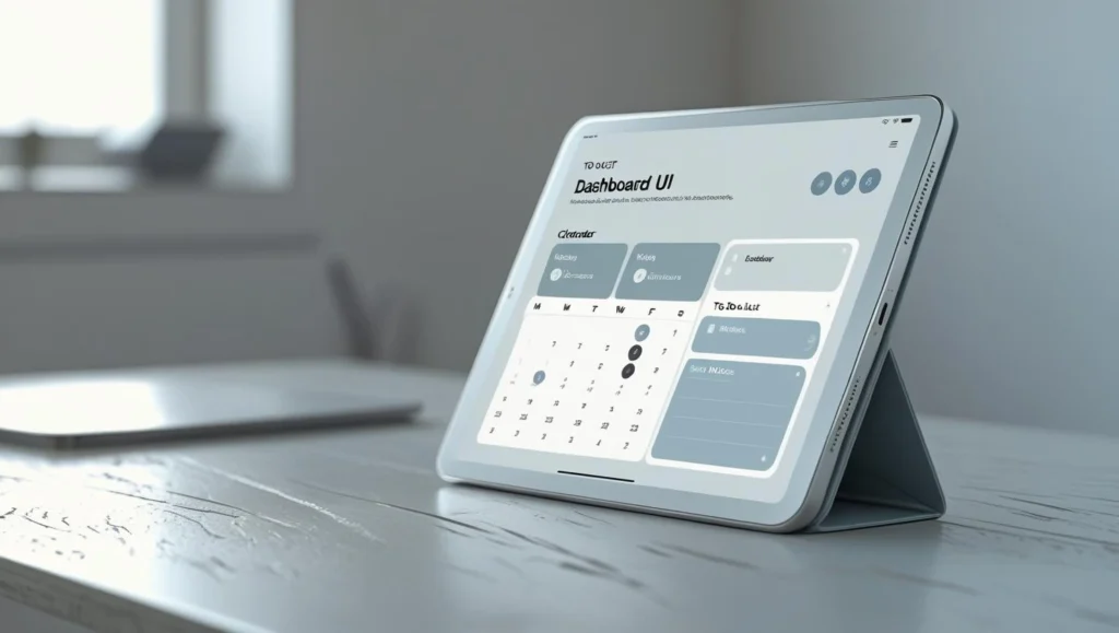 Minimalist tools dashboard showcasing task lists and calendar for productivity in 2025