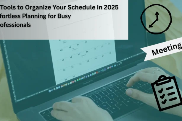 “Hero image showing scheduling tools and productivity apps for 2025 with a calendar interface and title text overlay.