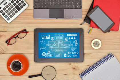 A digital workspace is shown with digital devices around, and a tablet showing digital workspace application dashboard
